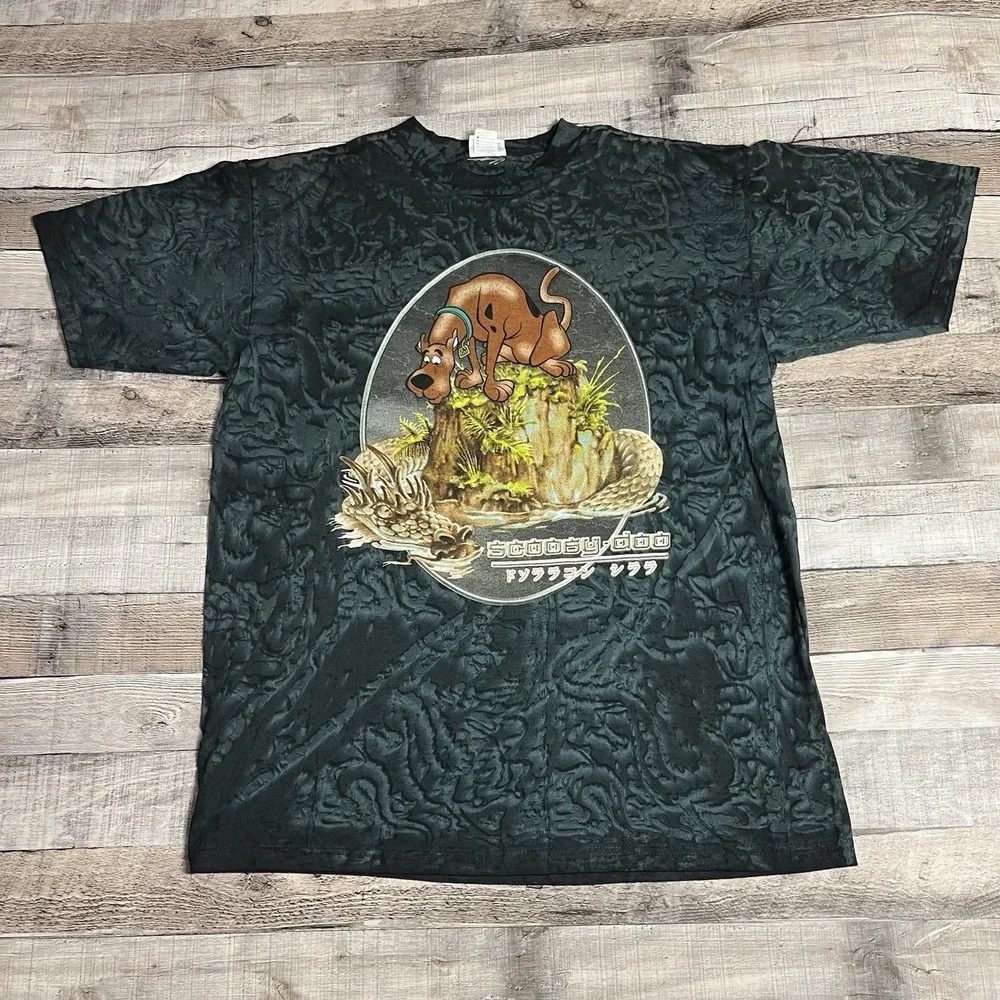 Scooby Doo Shirt Size Large Black Vintage 90s Tie Dye Dragon Monster Scary
